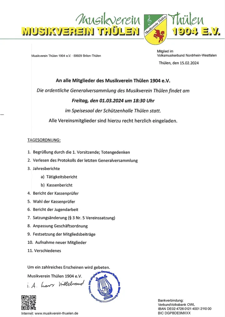 Einladungsschreiben zur Generalversammlung 2024