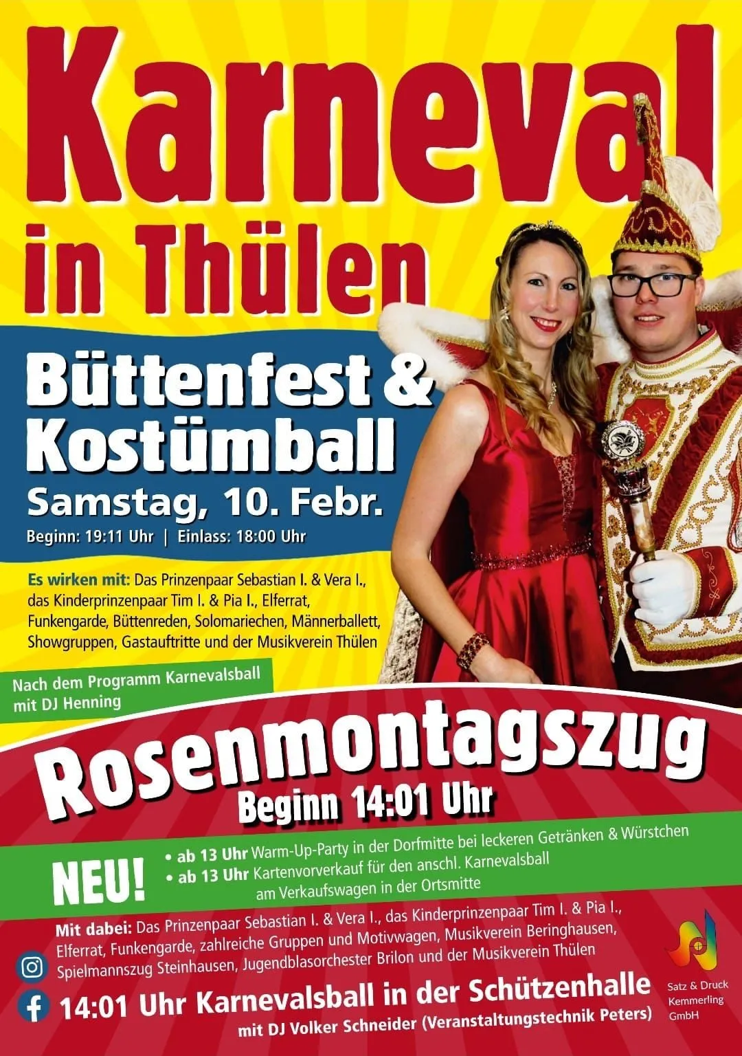 Karnevalsplakat 2024 mit Prinzenpaar Sebastian I. und Vera I.